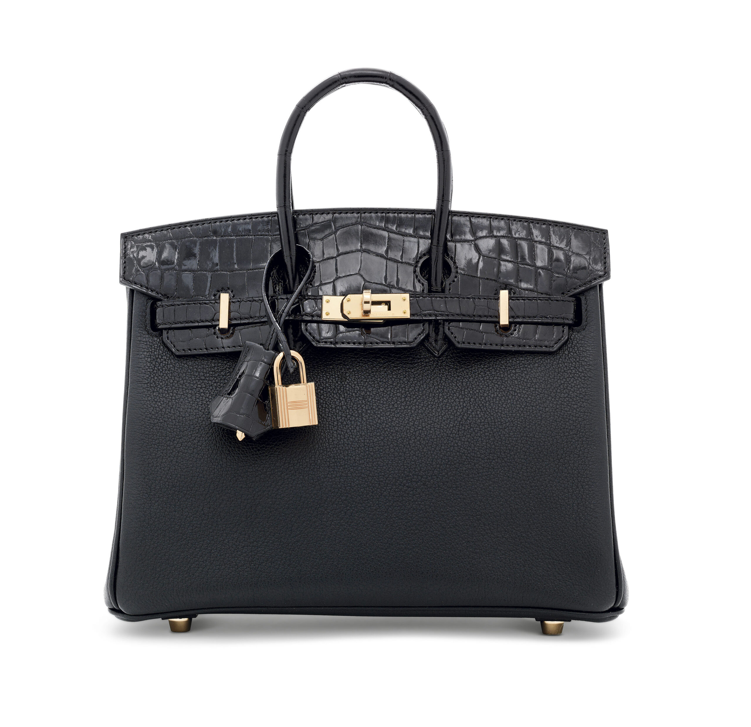 A LIMITED EDITION SHINY BLACK NILOTICUS CROCODILE & NOVILLO LEATHER TOUCH BIRKIN 25 WITH ROSE GOLD HARDWARE 1 A LIMITED EDITION SHINY BLACK NILOTICUS CROCODILE & NOVILLO LEATHER TOUCH BIRKIN 25 WITH ROSE GOLD HARDWARE