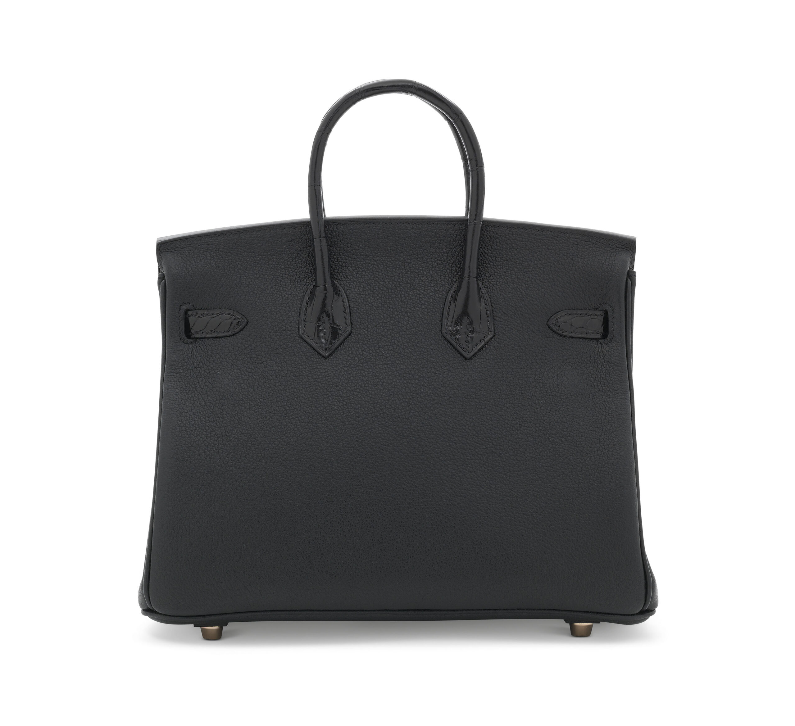 A LIMITED EDITION SHINY BLACK NILOTICUS CROCODILE & NOVILLO LEATHER TOUCH BIRKIN 25 WITH ROSE GOLD HARDWARE 4 A LIMITED EDITION SHINY BLACK NILOTICUS CROCODILE & NOVILLO LEATHER TOUCH BIRKIN 25 WITH ROSE GOLD HARDWARE - Image 4