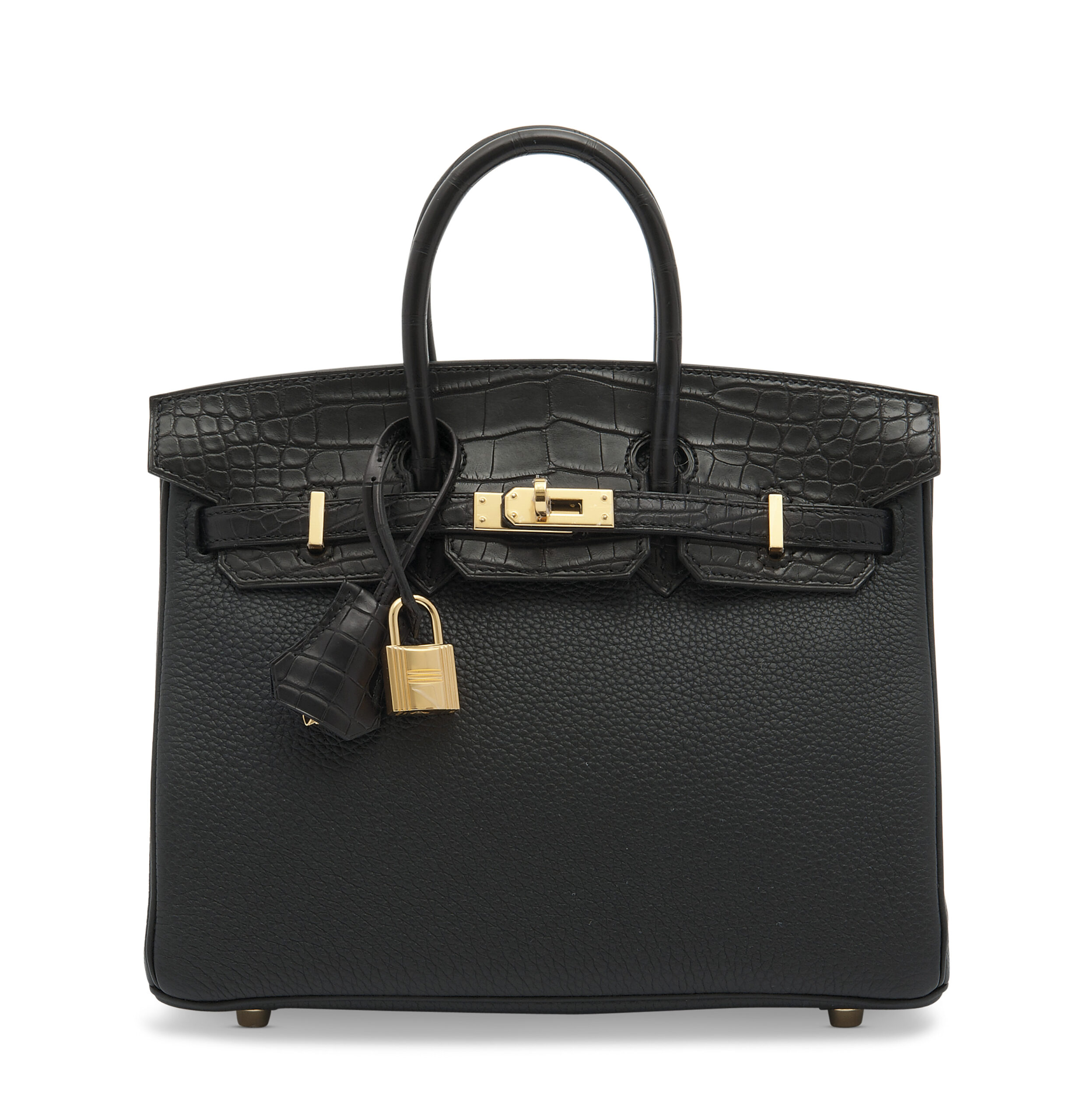 A LIMITED EDITION MATTE BLACK ALLIGATOR & TOGO LEATHER TOUCH BIRKIN 25 WITH GOLD HARDWARE