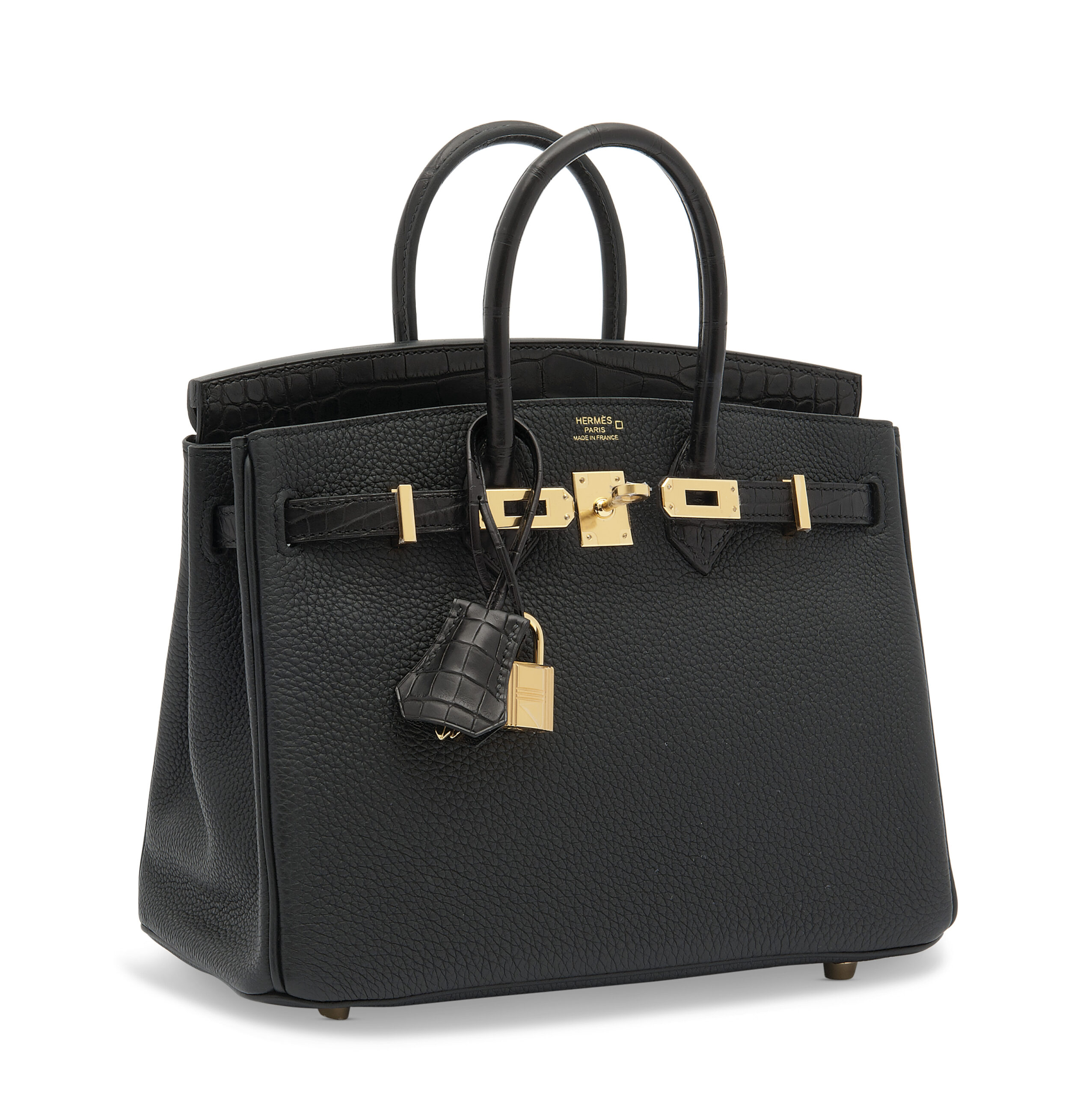 A LIMITED EDITION MATTE BLACK ALLIGATOR & TOGO LEATHER TOUCH BIRKIN 25 WITH GOLD HARDWARE - Image 5