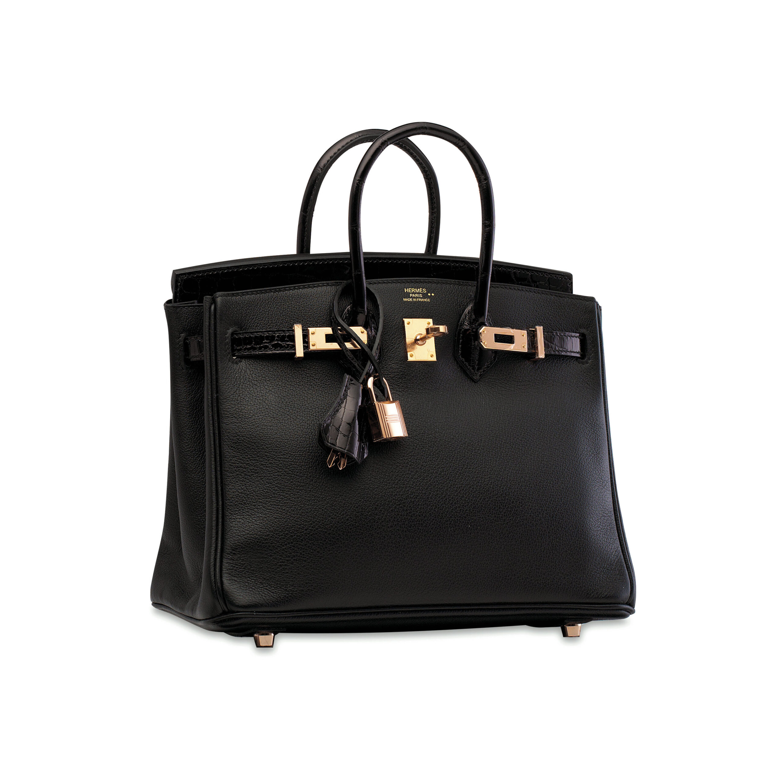 A LIMITED EDITION SHINY BLACK NILOTICUS CROCODILE & NOVILLO LEATHER TOUCH BIRKIN 25 WITH ROSE GOLD HARDWARE - Image 2