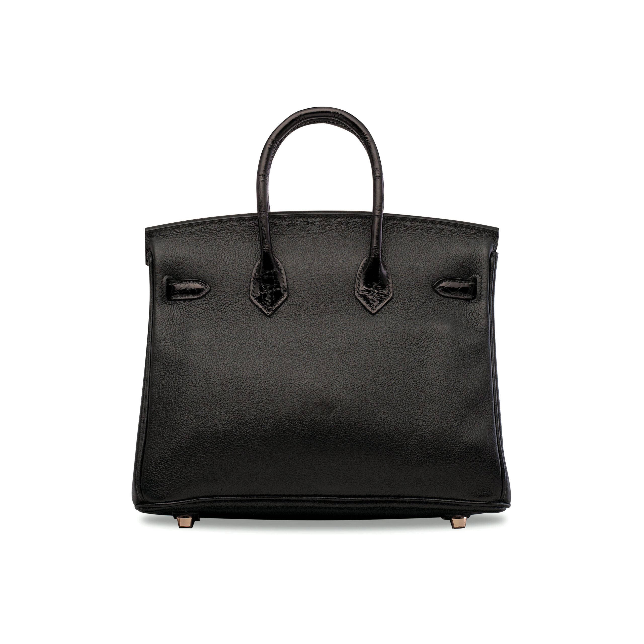 A LIMITED EDITION SHINY BLACK NILOTICUS CROCODILE & NOVILLO LEATHER TOUCH BIRKIN 25 WITH ROSE GOLD HARDWARE - Image 3