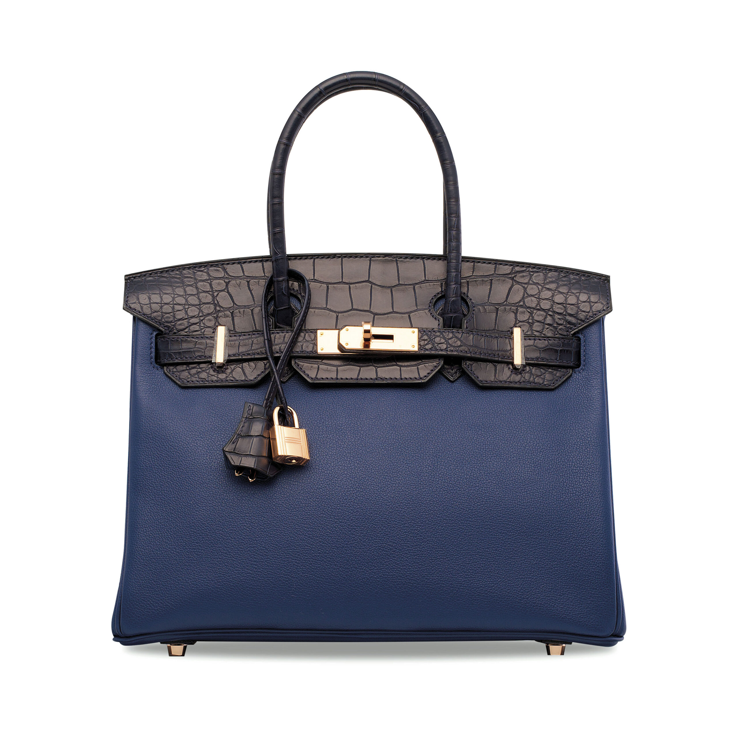 A LIMITED EDITION MATTE BLEU MARINE ALLIGATOR & BLEU SAPHIR NOVILLO LEATHER TOUCH BIRKIN 30 WITH ROSE GOLD HARDWARE - Image 3