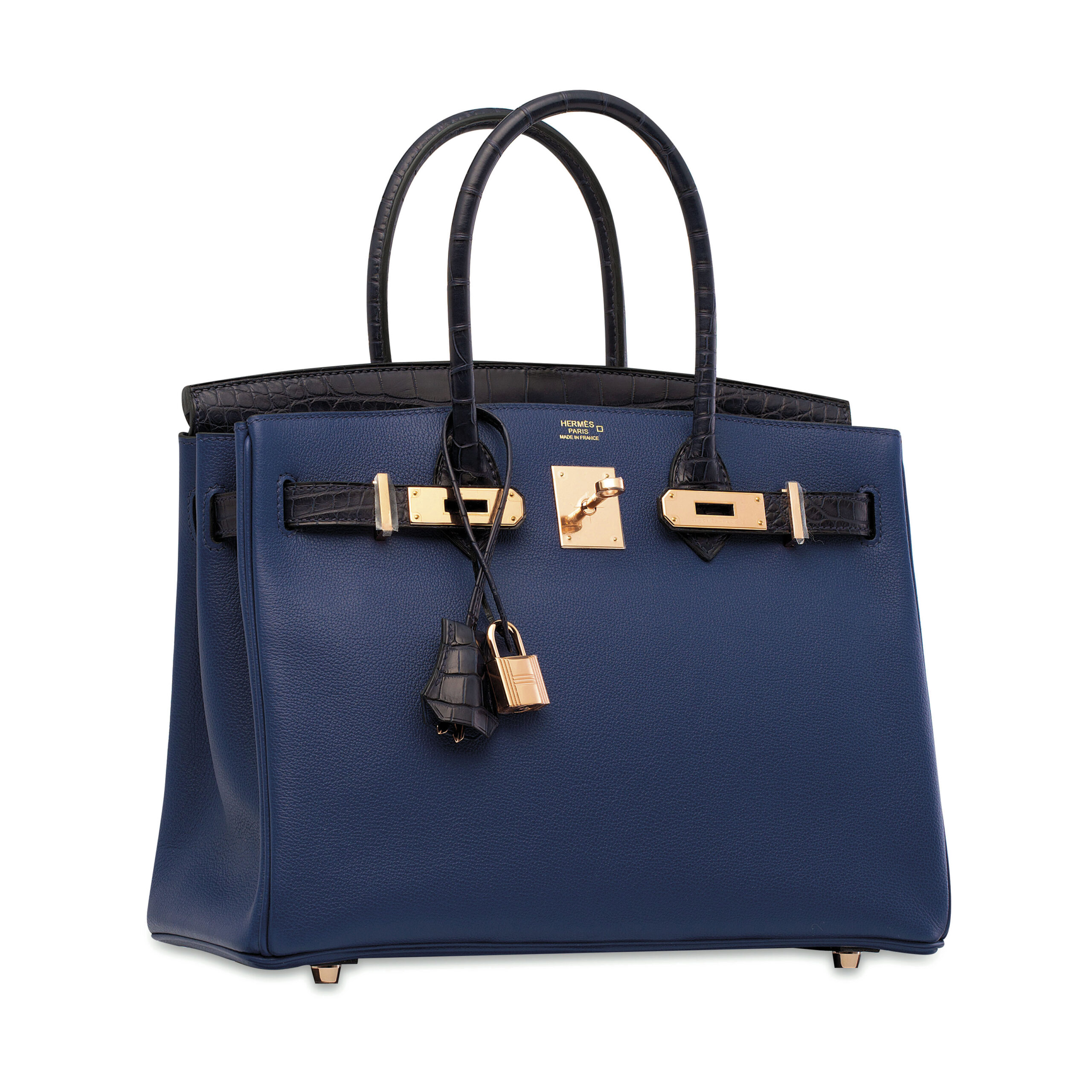 A LIMITED EDITION MATTE BLEU MARINE ALLIGATOR & BLEU SAPHIR NOVILLO LEATHER TOUCH BIRKIN 30 WITH ROSE GOLD HARDWARE - Image 5