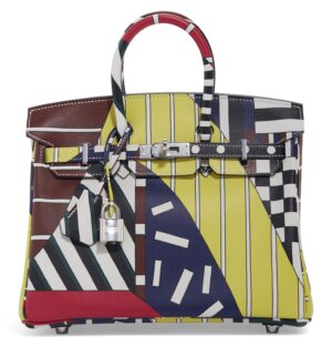 A LIMITED EDITION MULTICOLOUR SWIFT LEATHER ONE TWO THREE & AWAY WE GO BIRKIN 25 WITH PALLADIUM HARDWARE BY NIGEL PEAKE