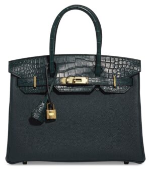 A LIMITED EDITION MATTE VERT CYPRÈS ALLIGATOR & TOGO LEATHER TOUCH BIRKIN 30 WITH GOLD HARDWARE
