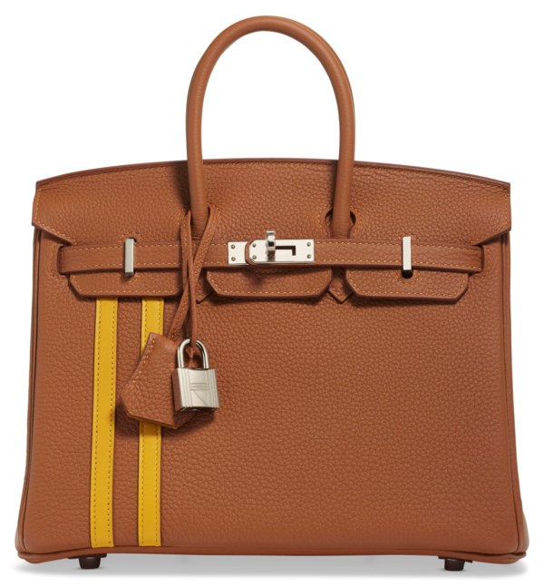 A LIMITED EDITION GOLD TOGO & AMBRE SWIFT LEATHER OFFICIER BIRKIN 25 WITH PALLADIUM HARDWARE 1 A LIMITED EDITION GOLD TOGO & AMBRE SWIFT LEATHER OFFICIER BIRKIN 25 WITH PALLADIUM HARDWARE