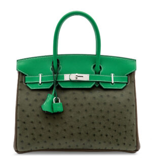 A LIMITED EDITION VERT OLIVE OSTRICH, BAMBOU SWIFT & ÉTOUPE CLÉMENCE LEATHER BIRKIN 30 WITH PALLADIUM HARDWARE