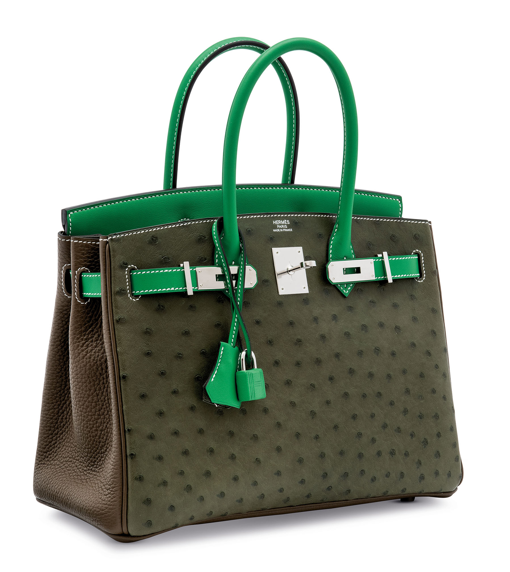 A LIMITED EDITION VERT OLIVE OSTRICH, BAMBOU SWIFT & ÉTOUPE CLÉMENCE LEATHER BIRKIN 30 WITH PALLADIUM HARDWARE 5 A LIMITED EDITION VERT OLIVE OSTRICH, BAMBOU SWIFT & ÉTOUPE CLÉMENCE LEATHER BIRKIN 30 WITH PALLADIUM HARDWARE - Image 5