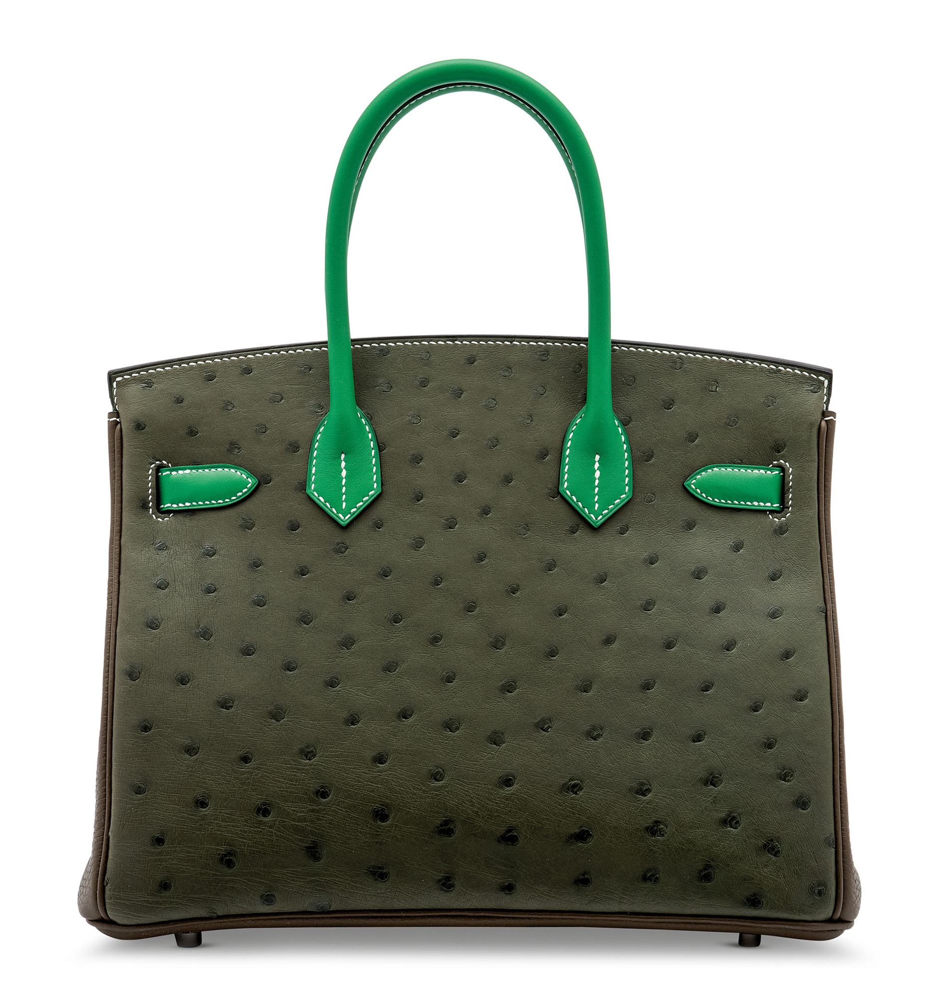A LIMITED EDITION VERT OLIVE OSTRICH, BAMBOU SWIFT & ÉTOUPE CLÉMENCE LEATHER BIRKIN 30 WITH PALLADIUM HARDWARE 3 A LIMITED EDITION VERT OLIVE OSTRICH, BAMBOU SWIFT & ÉTOUPE CLÉMENCE LEATHER BIRKIN 30 WITH PALLADIUM HARDWARE - Image 3