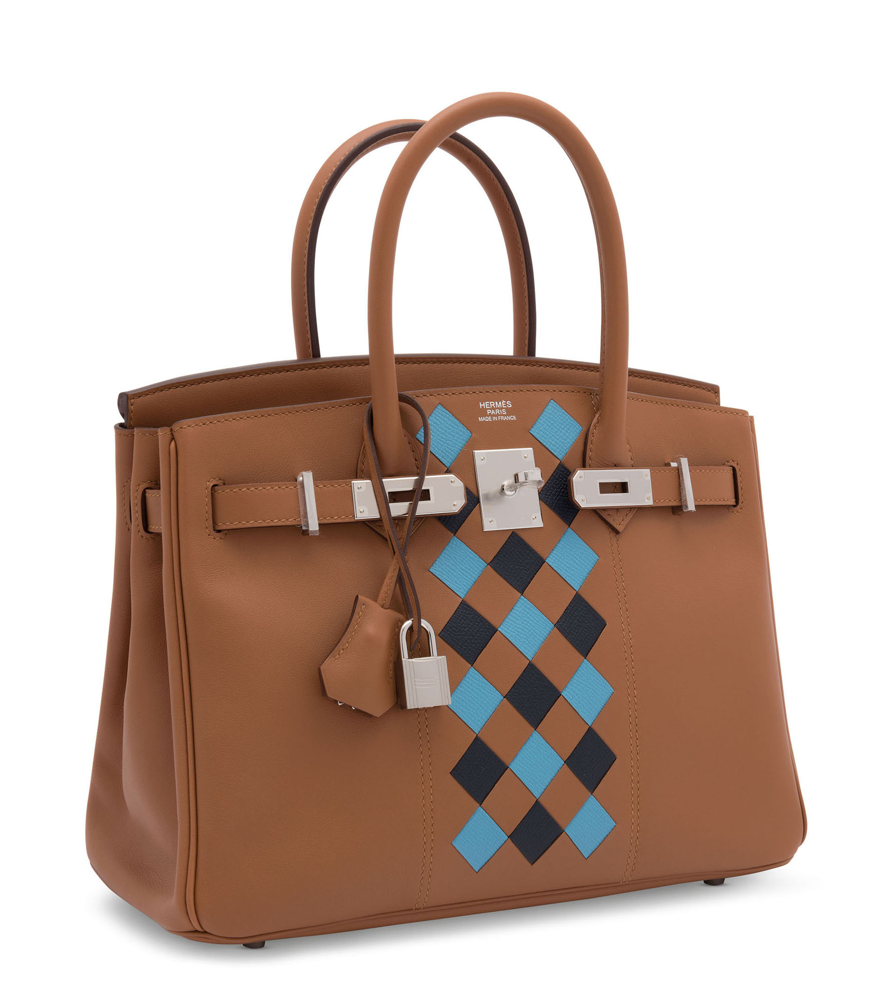 A LIMITED EDITION GOLD SWIFT, BLEU DU NORD & BLEU INDIGO EPSOM LEATHER TRESSAGE BIRKIN 30 WITH PALLADIUM HARDWARE 3 A LIMITED EDITION GOLD SWIFT, BLEU DU NORD & BLEU INDIGO EPSOM LEATHER TRESSAGE BIRKIN 30 WITH PALLADIUM HARDWARE - Image 3