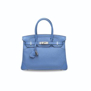 A LIMITED EDITION BLEU PARADIS CLÉMENCE LEATHER GHILLIES BIRKIN 30 WITH PALLADIUM HARDWARE