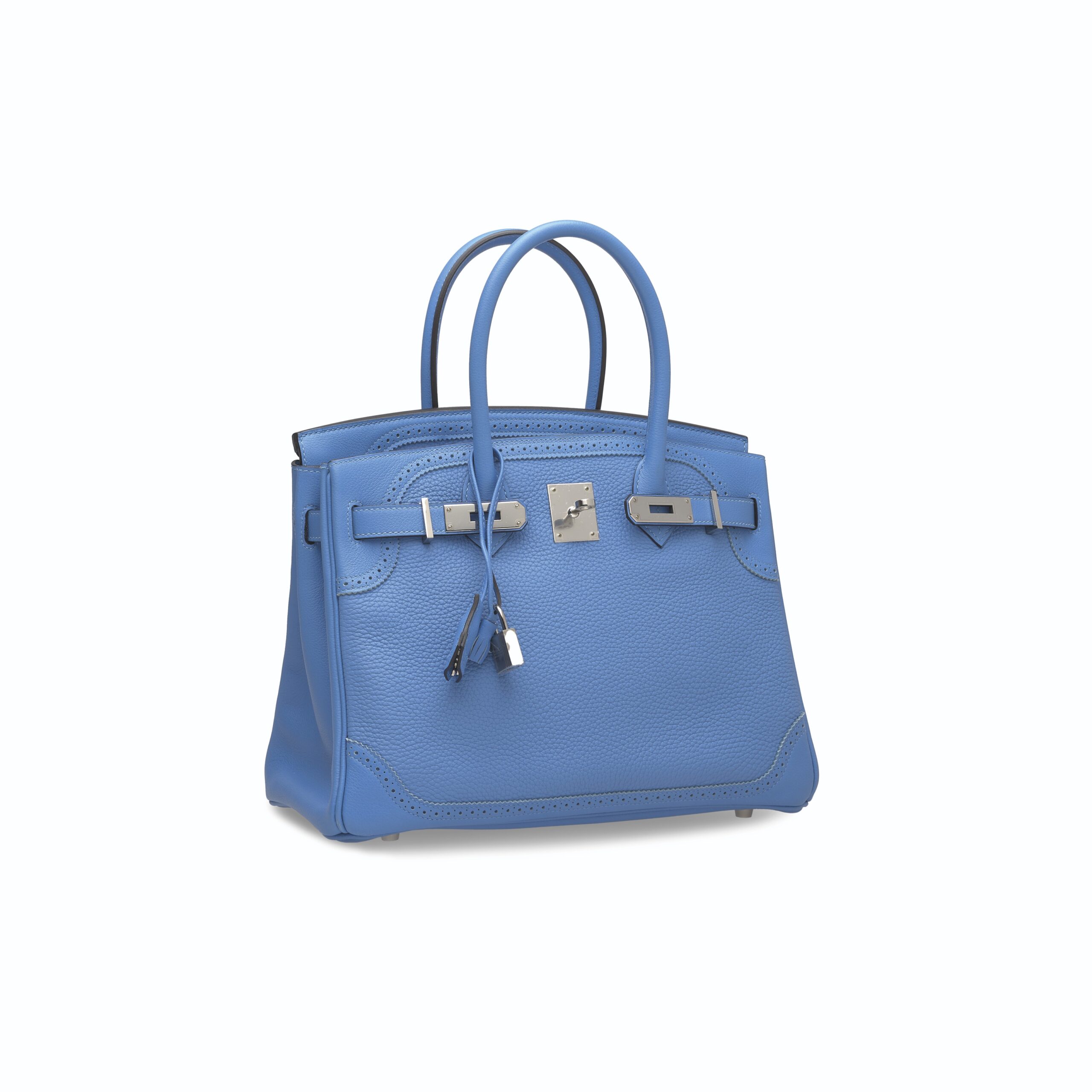 A LIMITED EDITION BLEU PARADIS CLÉMENCE LEATHER GHILLIES BIRKIN 30 WITH PALLADIUM HARDWARE - Image 5