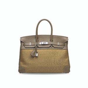 A LIMITED EDITION ÉTOUPE CLÉMENCE LEATHER & CRINOLINE BIRKIN 35 WITH PALLADIUM HARDWARE