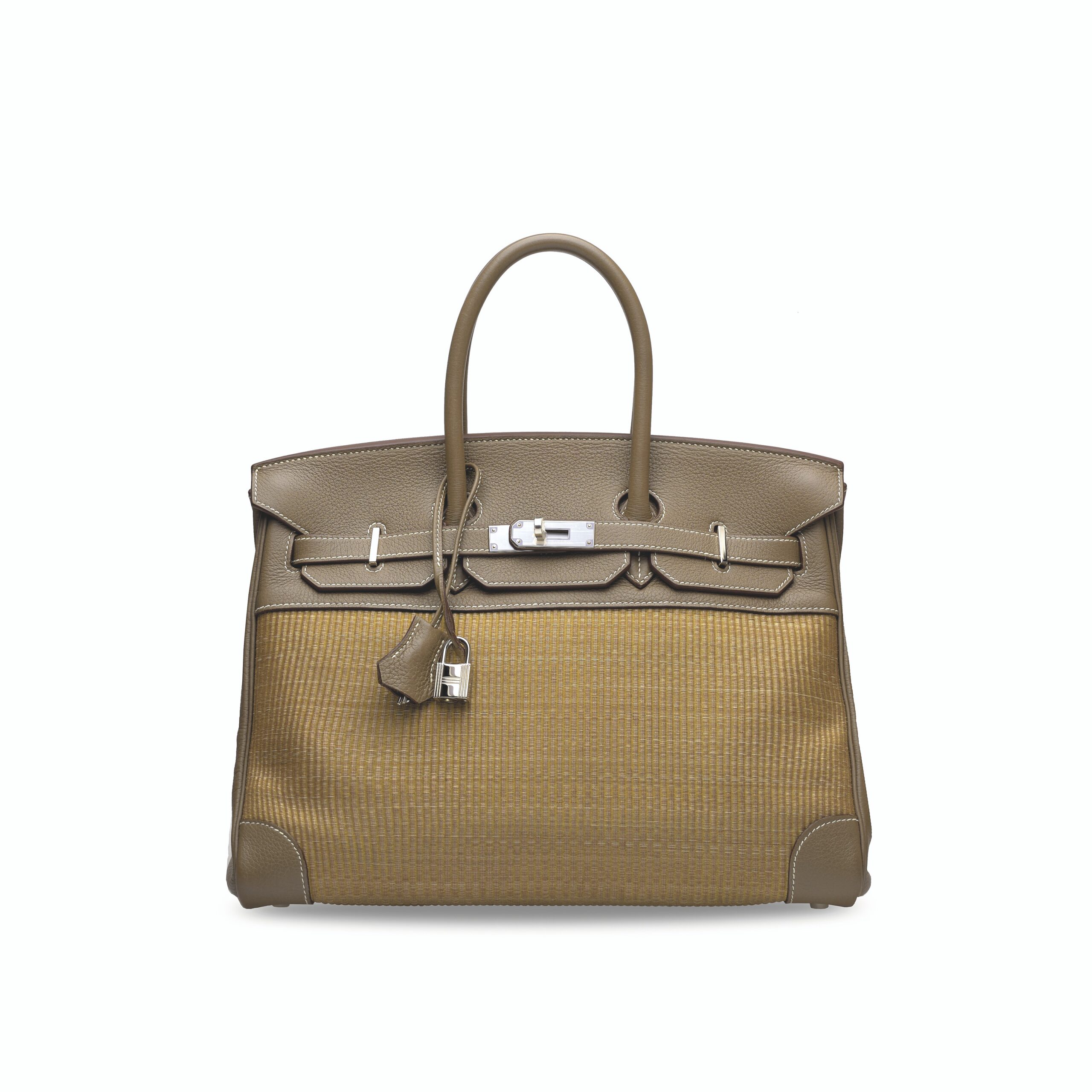 A LIMITED EDITION ÉTOUPE CLÉMENCE LEATHER & CRINOLINE BIRKIN 35 WITH PALLADIUM HARDWARE 1 A LIMITED EDITION ÉTOUPE CLÉMENCE LEATHER & CRINOLINE BIRKIN 35 WITH PALLADIUM HARDWARE