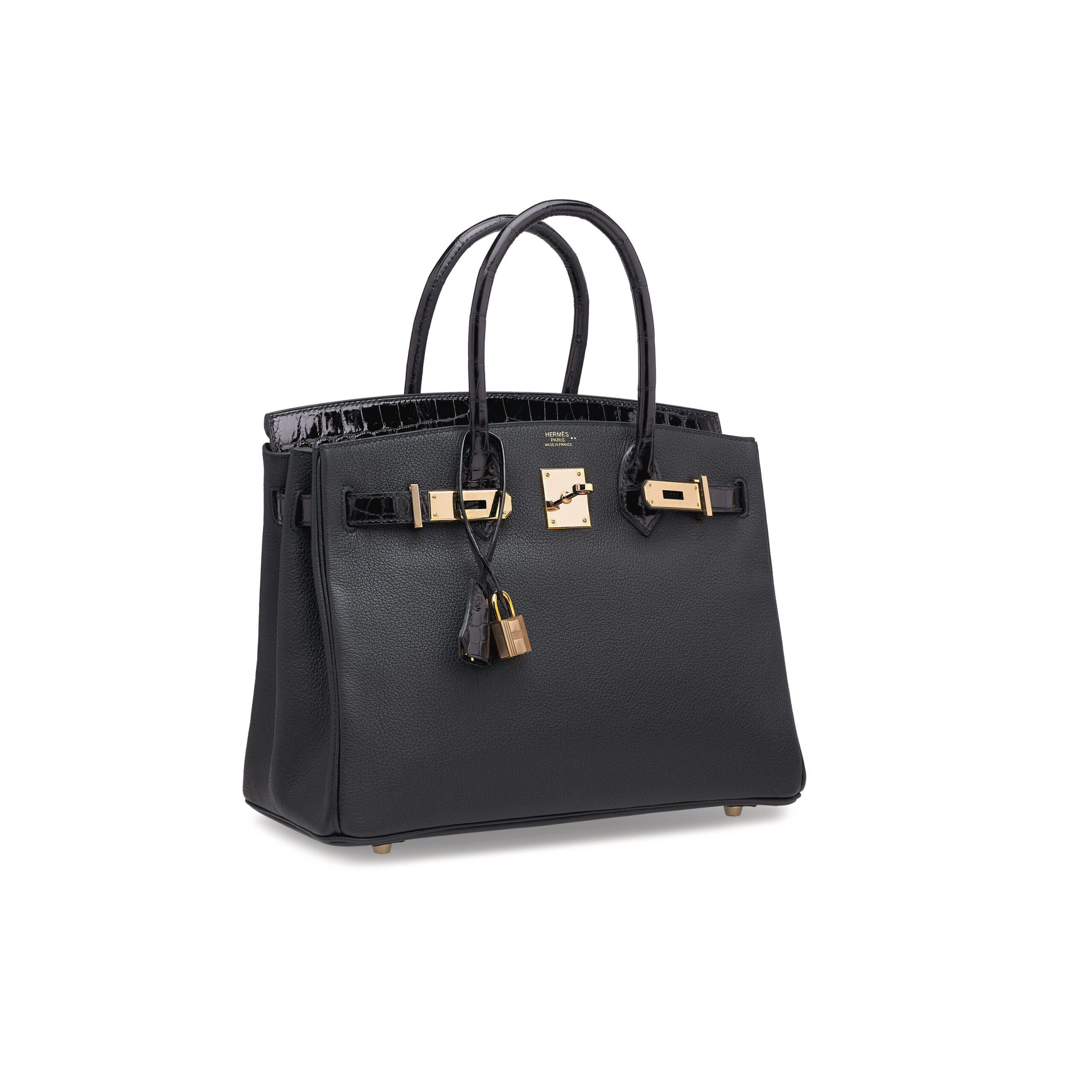 A LIMITED EDITION SHINY BLACK NILOTICUS CROCODILE & NOVILLO LEATHER TOUCH BIRKIN 30 WITH ROSE GOLD HARDWARE - Image 3