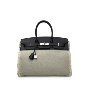 A LIMITED EDITION BLACK SWIFT LEATHER & TWILL H CANVAS FRAY FRAY BIRKIN 35 WITH PALLADIUM HARDWARE
