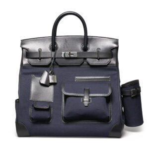 A LIMITED EDITION BLEU MARINE CANVAS & BLACK EVERCOLOR LEATHER CARGO HAC BIRKIN 40 WITH PALLADIUM HARDWARE