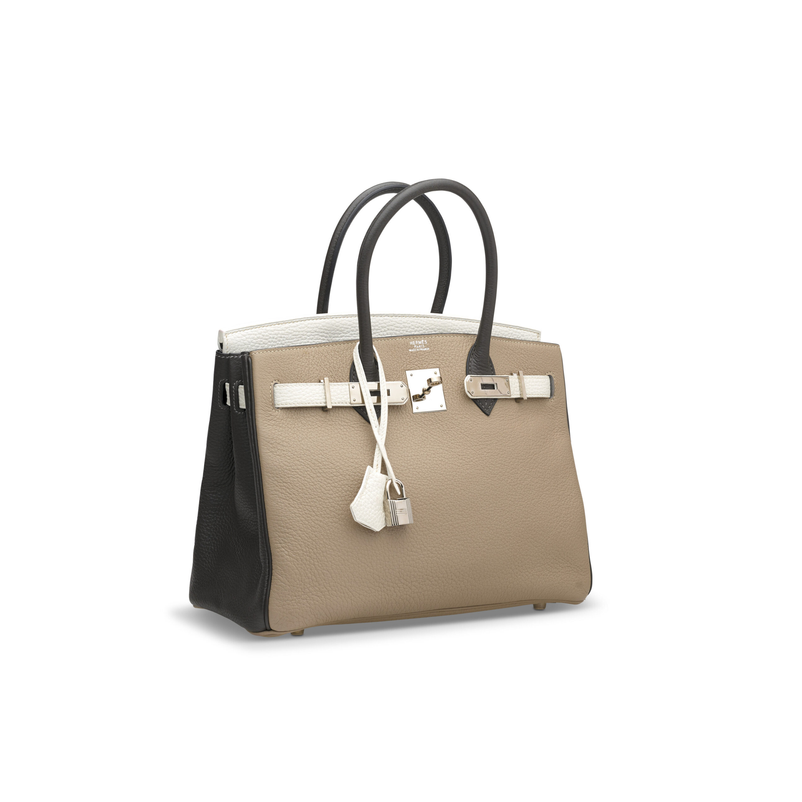 A LIMITED EDITION TRI-COLOR GRIS TOURTERELLE, WHITE & GRAPHITE CLÉMENCE LEATHER BIRKIN 30 WITH PALLADIUM HARDWARE 3 A LIMITED EDITION TRI-COLOR GRIS TOURTERELLE, WHITE & GRAPHITE CLÉMENCE LEATHER BIRKIN 30 WITH PALLADIUM HARDWARE - Image 3