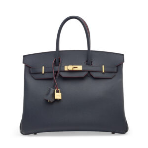 A LIMITED EDITION BLEU INDIGO & ROUGE H EPSOM LEATHER CONTOUR BIRKIN 35 WITH GOLD HARDWARE