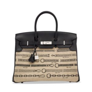 A LIMITED EDITION BLACK SWIFT LEATHER & FICELLE DÉCHAÎNÉE TOILE BIRKIN 35 WITH PALLADIUM HARDWARE