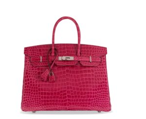 A SHINY FUCHSIA POROSUS CROCODILE BIRKIN 35 WITH PALLADIUM HARDWARE