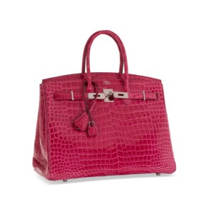 A SHINY FUCHSIA POROSUS CROCODILE BIRKIN 35 WITH PALLADIUM HARDWARE 2 A SHINY FUCHSIA POROSUS CROCODILE BIRKIN 35 WITH PALLADIUM HARDWARE - Image 2