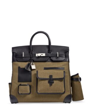 A LIMITED EDITION VERT OLIVE CANVAS & BLACK SWIFT LEATHER CARGO HAC BIRKIN 40 WITH PALLADIUM HARDWARE