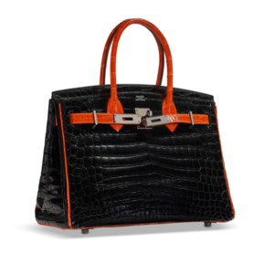 A LIMITED EDITION SHINY BLACK & ORANGE NILOTICUS CROCODILE BIRKIN 30 WITH RUTHÉNIUM HARDWARE 3 A LIMITED EDITION SHINY BLACK & ORANGE NILOTICUS CROCODILE BIRKIN 30 WITH RUTHÉNIUM HARDWARE - Image 3