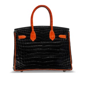 A LIMITED EDITION SHINY BLACK & ORANGE NILOTICUS CROCODILE BIRKIN 30 WITH RUTHÉNIUM HARDWARE 4 A LIMITED EDITION SHINY BLACK & ORANGE NILOTICUS CROCODILE BIRKIN 30 WITH RUTHÉNIUM HARDWARE - Image 4