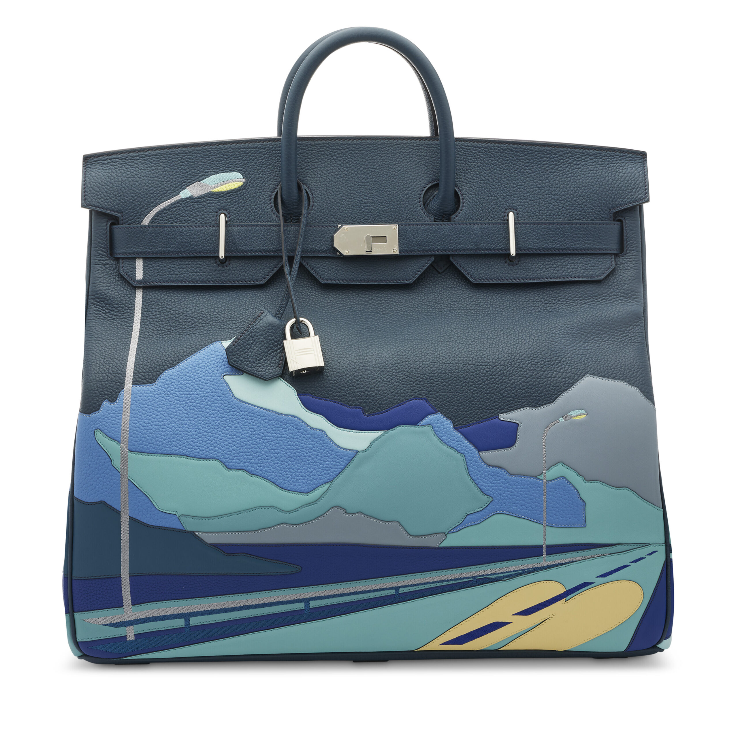 A LIMITED EDITION BLEU DE PRUSSE TOGO, SWIFT & CLÉMENCE LEATHER "ENDLESS ROAD" HAC BIRKIN 50 WITH PALLADIUM HARDWARE