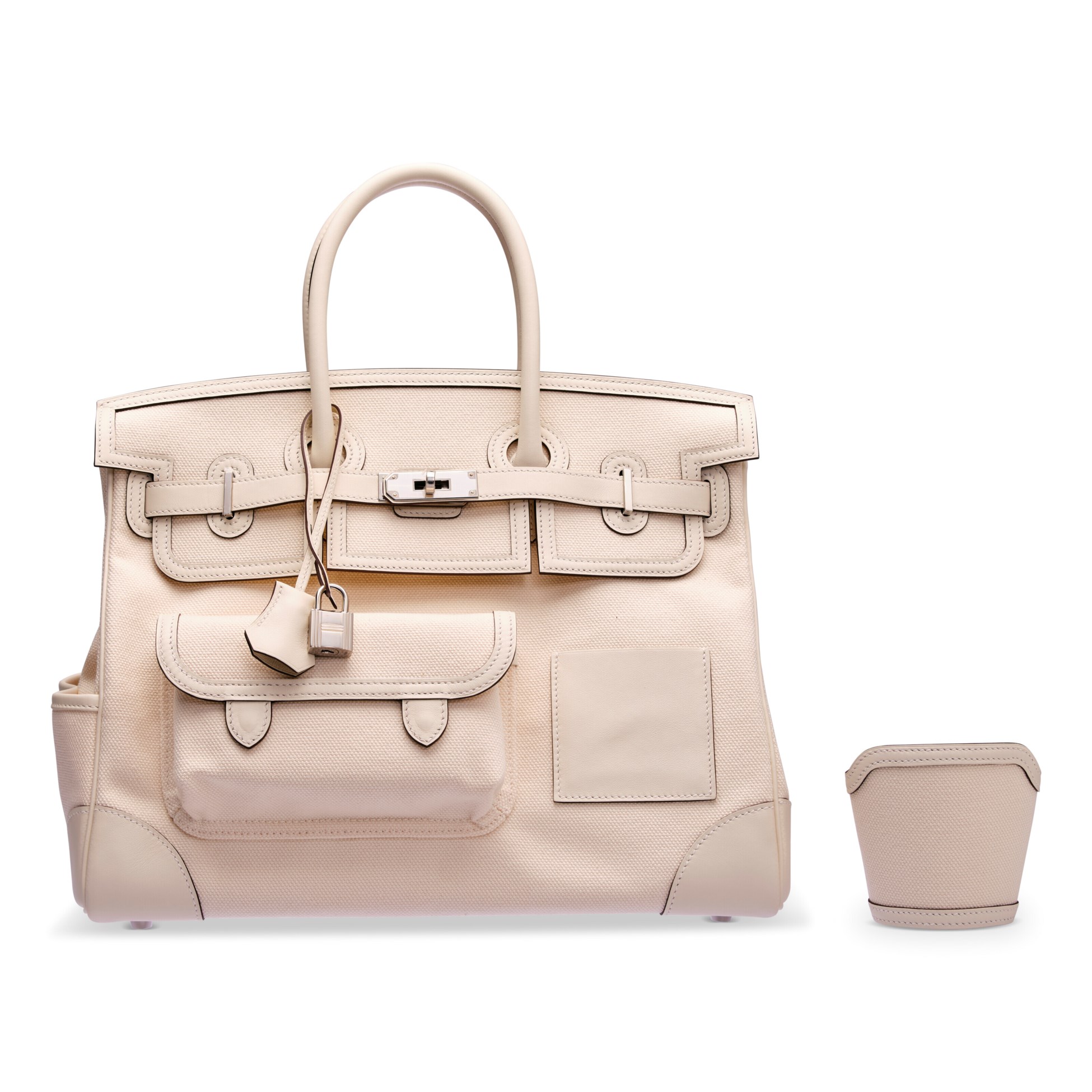 A LIMITED EDITION NATA CANVAS & SWIFT LEATHER CARGO BIRKIN 35 WITH PALLADIUM HARDWARE 1 A LIMITED EDITION NATA CANVAS & SWIFT LEATHER CARGO BIRKIN 35 WITH PALLADIUM HARDWARE