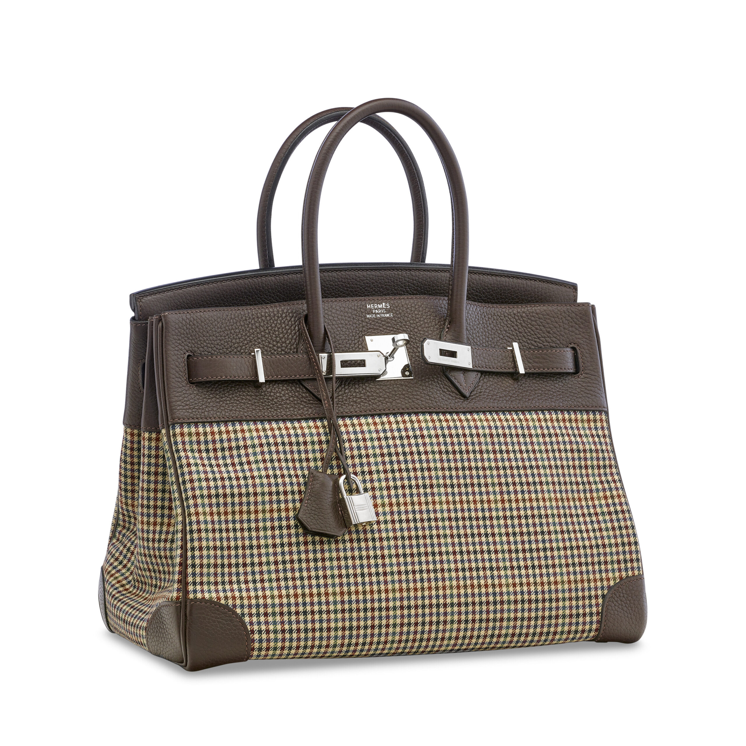A LIMITED EDITION ÉBÈNE TOGO LEATHER & PLAID WOOL BIRKIN 35 WITH PALLADIUM HARDWARE 2 A LIMITED EDITION ÉBÈNE TOGO LEATHER & PLAID WOOL BIRKIN 35 WITH PALLADIUM HARDWARE - Image 2