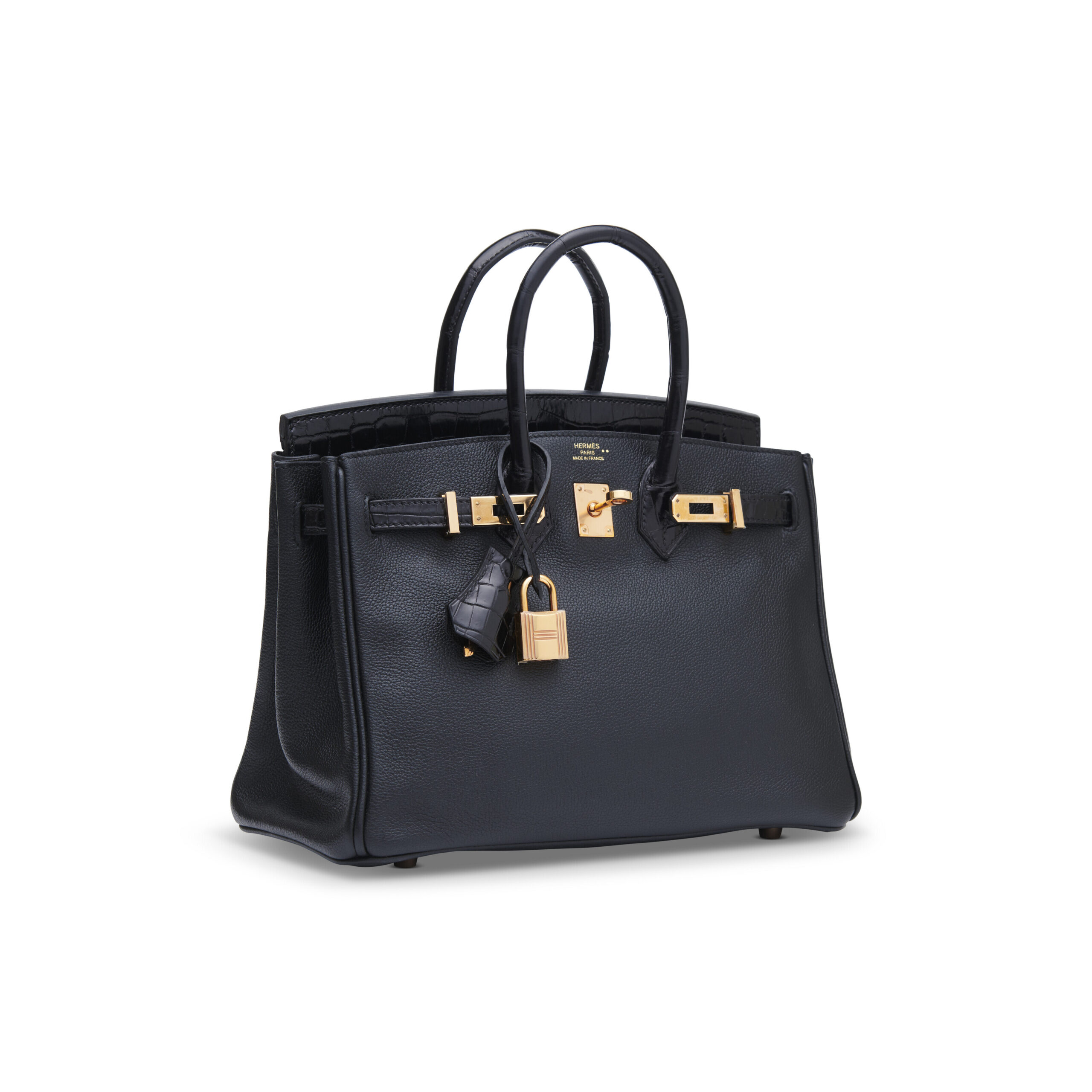 A LIMITED EDITION SHINY BLACK NILOTICUS CROCODILE & NOVILLO LEATHER TOUCH BIRKIN 25 WITH ROSE GOLD HARDWARE - Image 6