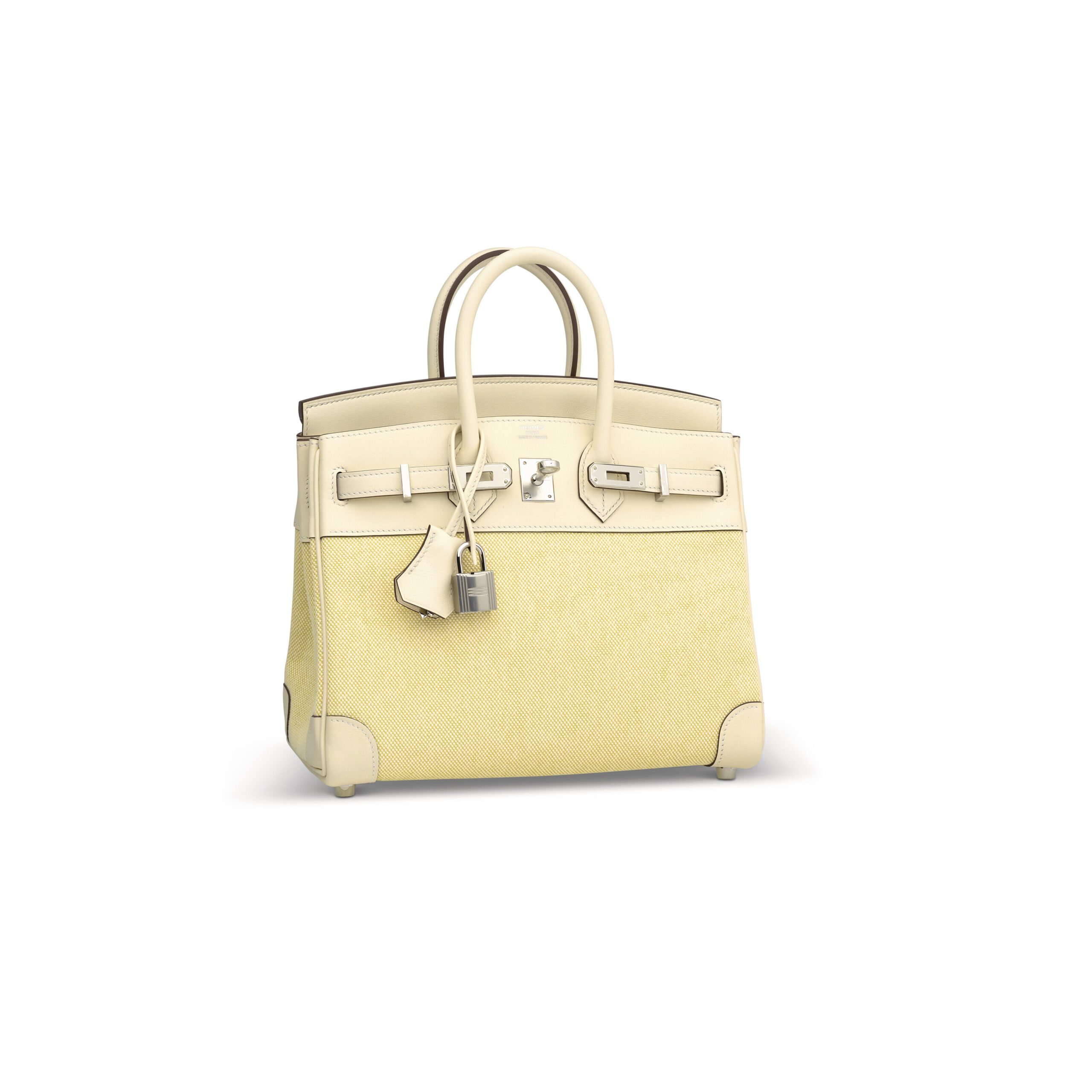 A LIMITED EDITION NATA EVERCALF LEATHER & JAUNE POUSSIN CANVAS BIRKIN 25 WITH PALLADIUM HARDWARE 3 A LIMITED EDITION NATA EVERCALF LEATHER & JAUNE POUSSIN CANVAS BIRKIN 25 WITH PALLADIUM HARDWARE - Image 3