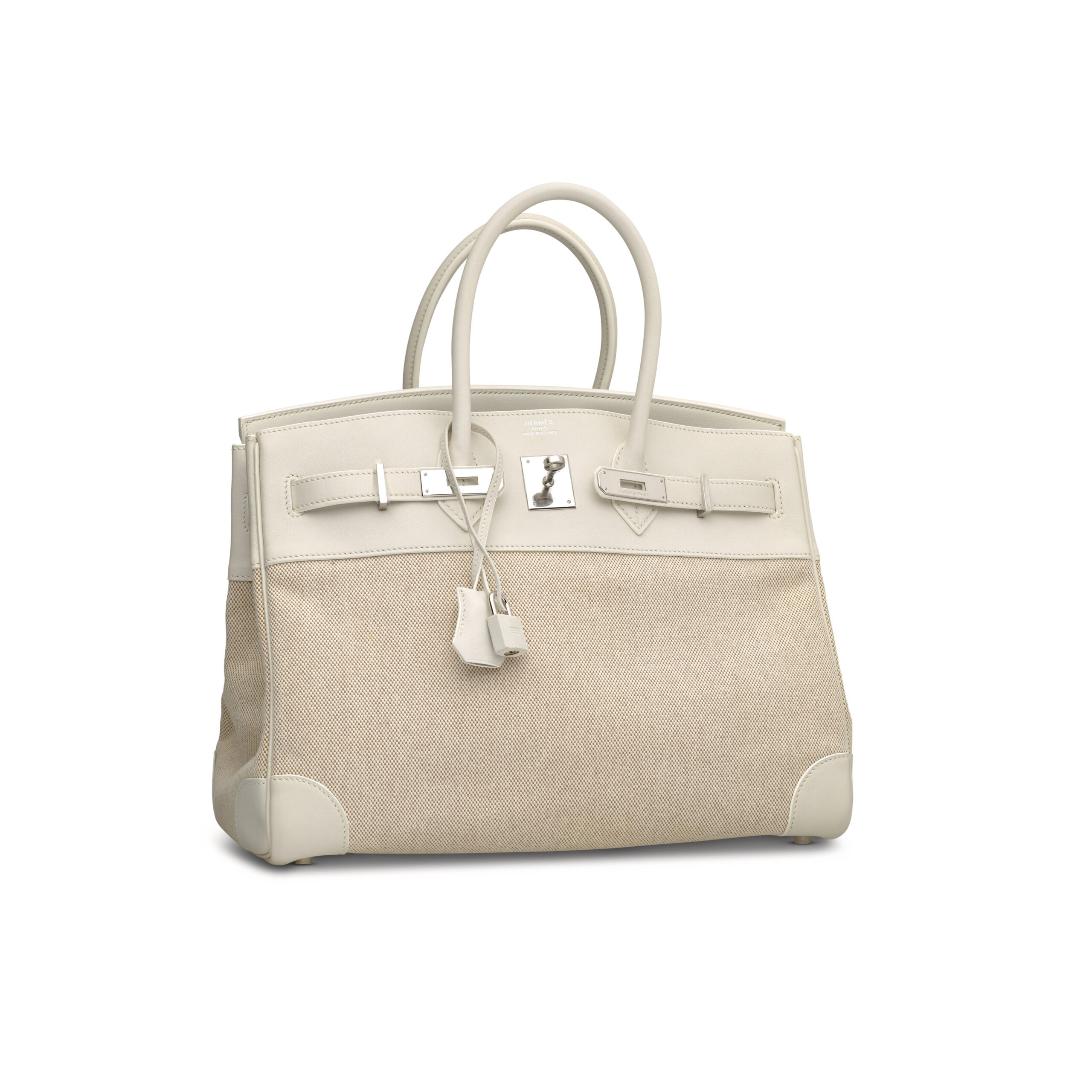 A LIMITED EDITION WHITE SWIFT LEATHER & CANVAS BIRKIN 35 WITH PALLADIUM HARDWARE - Image 3