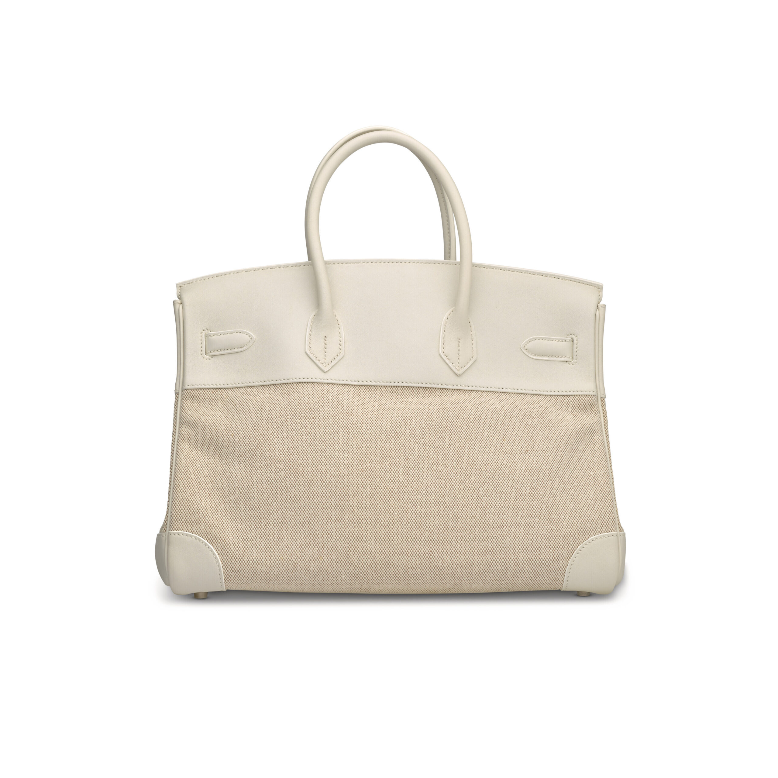 A LIMITED EDITION WHITE SWIFT LEATHER & CANVAS BIRKIN 35 WITH PALLADIUM HARDWARE - Image 2