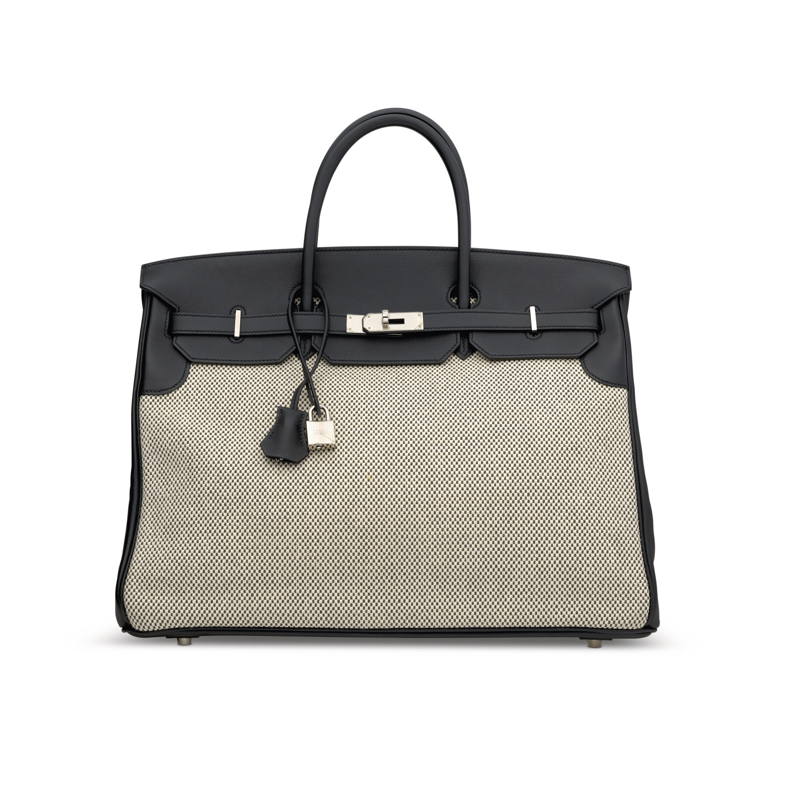 A LIMITED EDITION BLACK SWIFT LEATHER & ÉCRU TOILE CRISS CROSS BIRKIN 40 WITH PALLADIUM HARDWARE 2 A LIMITED EDITION BLACK SWIFT LEATHER & ÉCRU TOILE CRISS CROSS BIRKIN 40 WITH PALLADIUM HARDWARE - Image 2