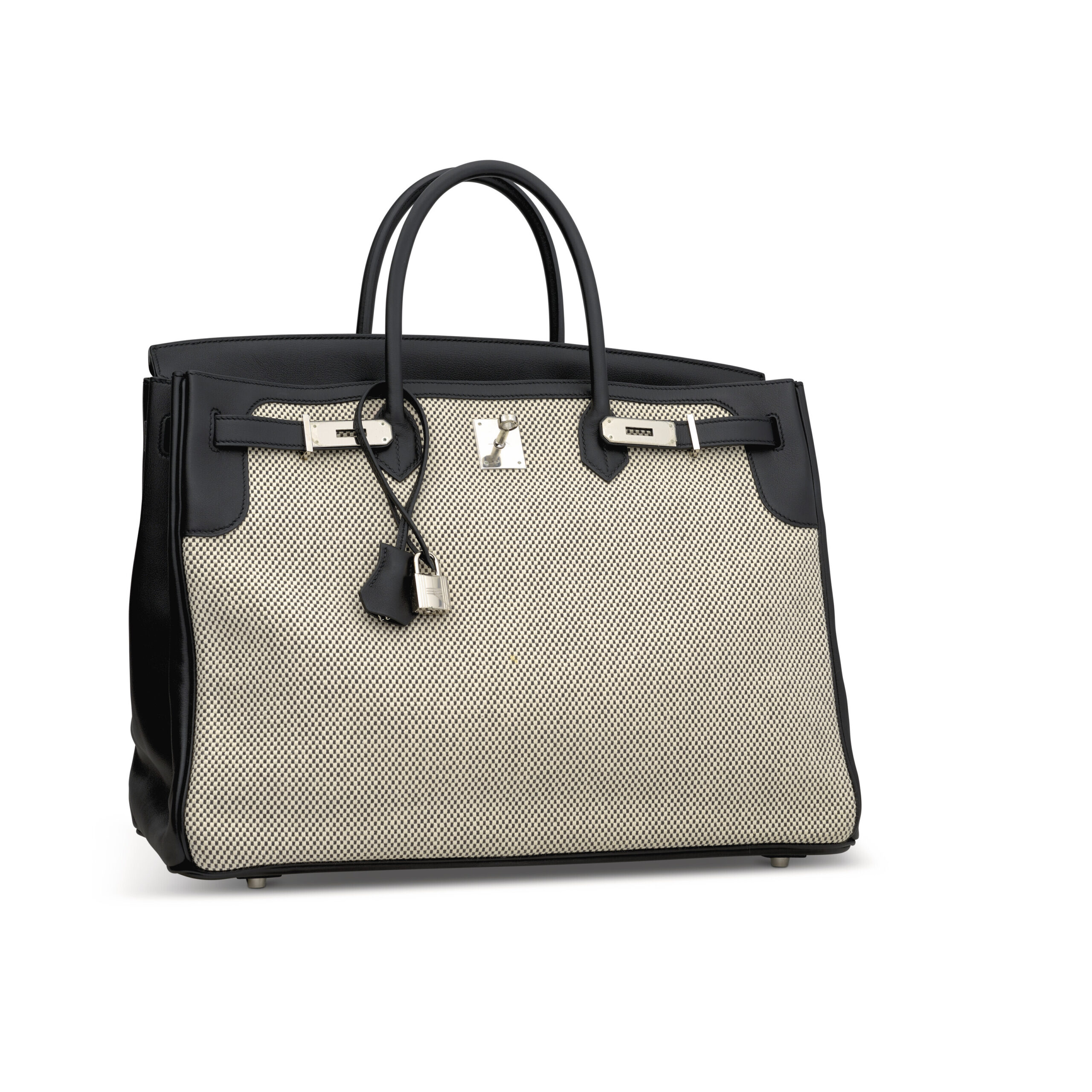 A LIMITED EDITION BLACK SWIFT LEATHER & ÉCRU TOILE CRISS CROSS BIRKIN 40 WITH PALLADIUM HARDWARE 4 A LIMITED EDITION BLACK SWIFT LEATHER & ÉCRU TOILE CRISS CROSS BIRKIN 40 WITH PALLADIUM HARDWARE - Image 4