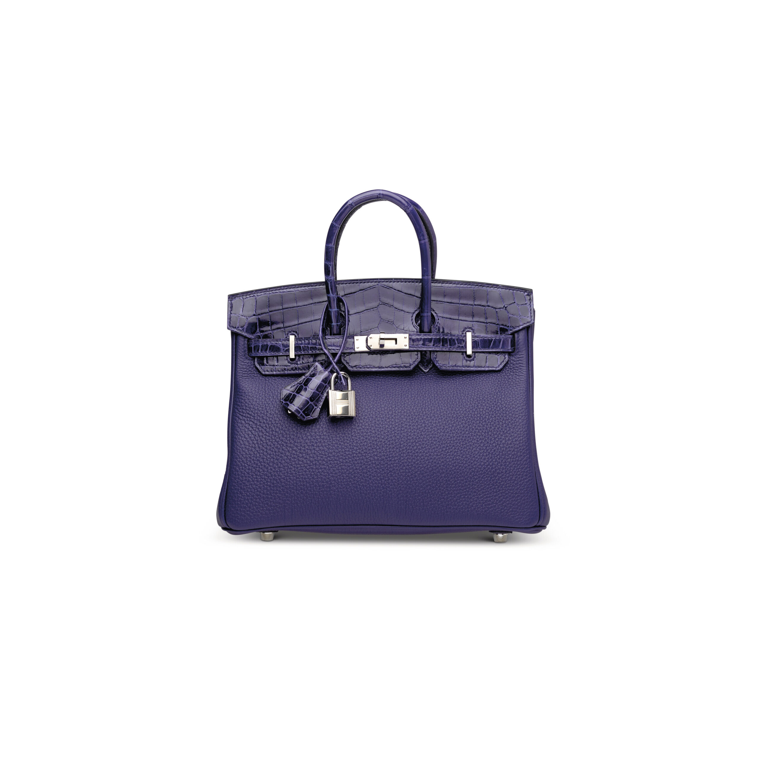 A LIMITED EDITION SHINY BLEU ENCRE NILOTICUS CROCODILE & TOGO LEATHER TOUCH BIRKIN 25 WITH PALLADIUM HARDWARE