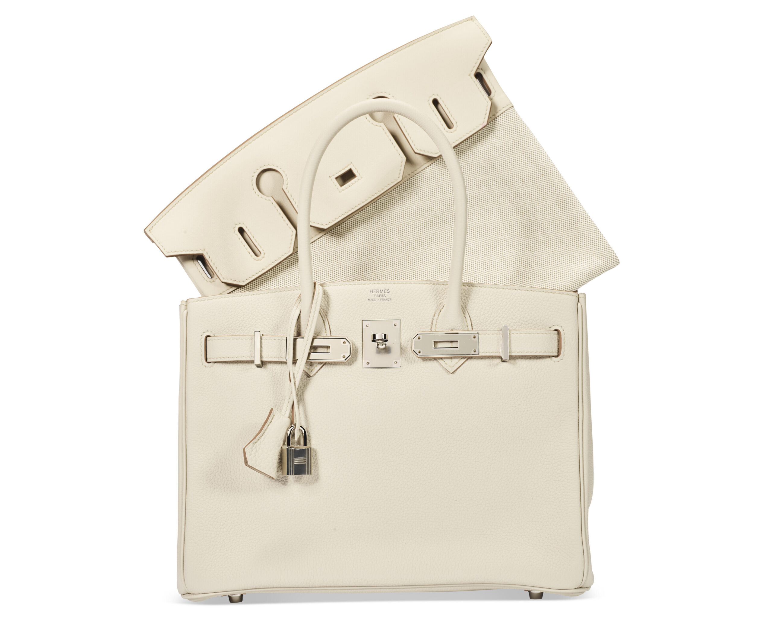 A LIMITED EDITION BETON TOGO & SWIFT LEATHER AND TOILE H CANVAS 3 IN 1 BIRKIN 30 WITH PALLADIUM HARDWARE 6 A LIMITED EDITION BETON TOGO & SWIFT LEATHER AND TOILE H CANVAS 3 IN 1 BIRKIN 30 WITH PALLADIUM HARDWARE - Image 6