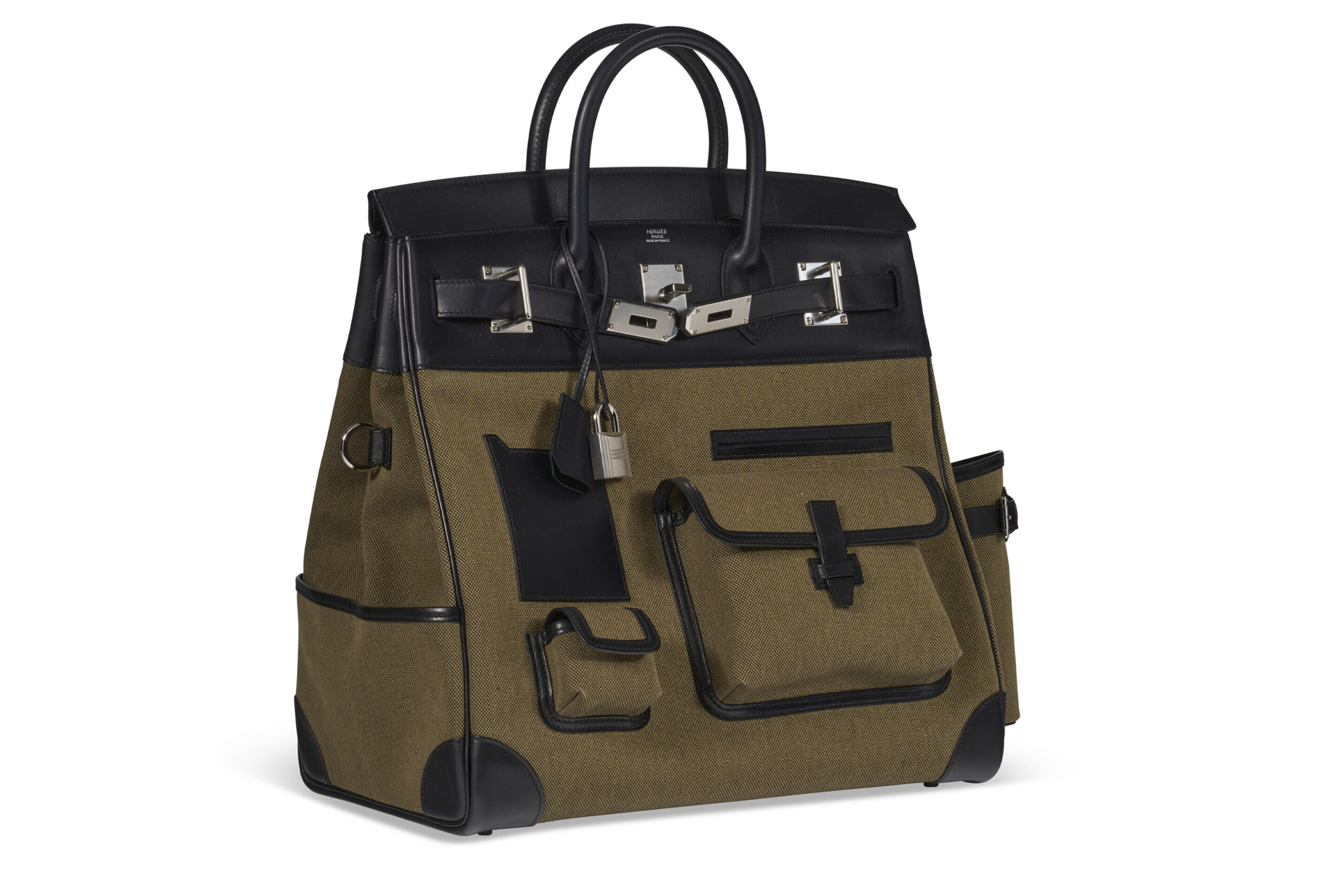 A LIMITED EDITION VERT OLIVE TOILE H & BLACK EVERCALF LEATHER CARGO HAC BIRKIN 40 WITH PALLADIUM HARDWARE - Image 4