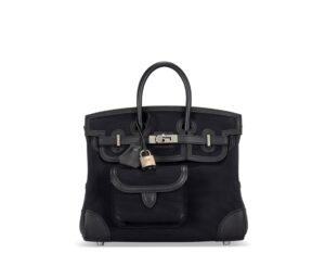 A LIMITED EDITION BLACK TOILE GOELAND & SWIFT LEATHER CARGO BIRKIN 25 WITH PALLADIUM HARDWARE