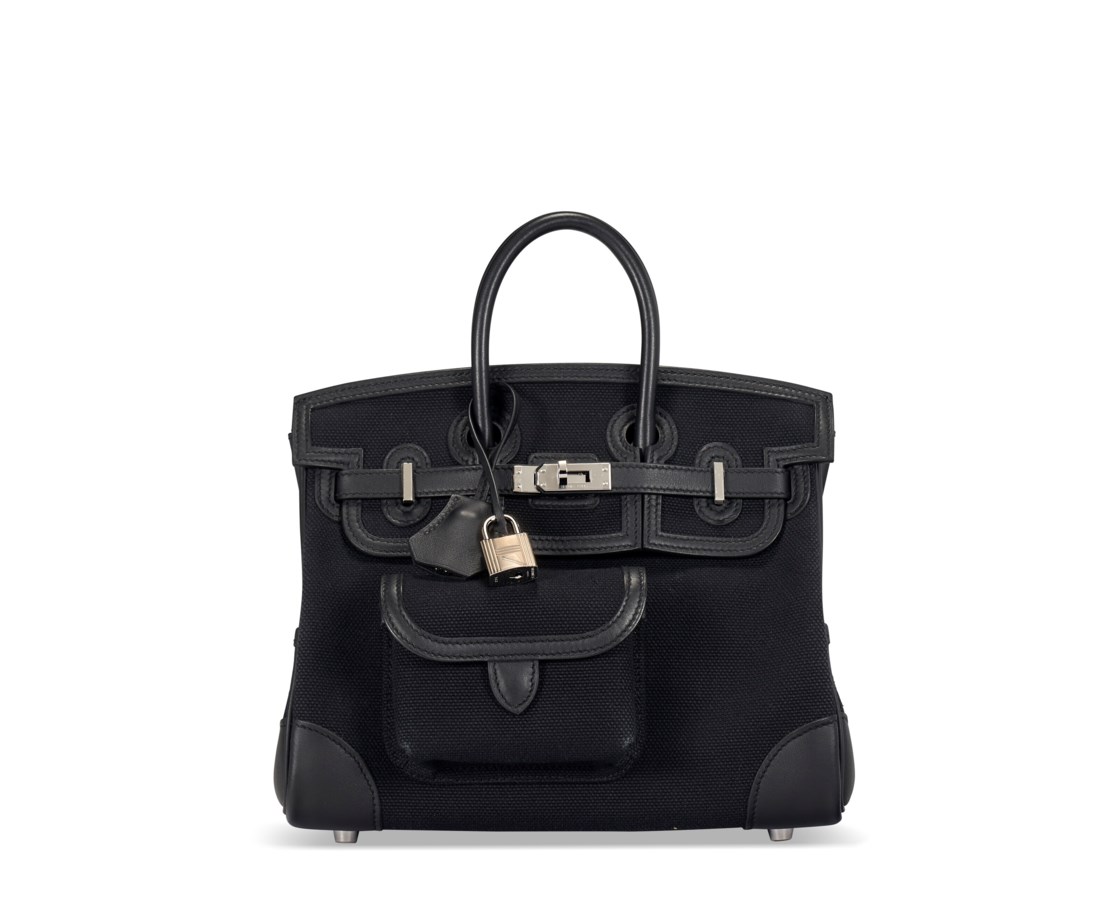 Limited Edition Black Toile Goeland & Swift Leather Cargo Birkin 25 Palladium Hardware 1 A LIMITED EDITION BLACK TOILE GOELAND & SWIFT LEATHER CARGO BIRKIN 25 WITH PALLADIUM HARDWARE