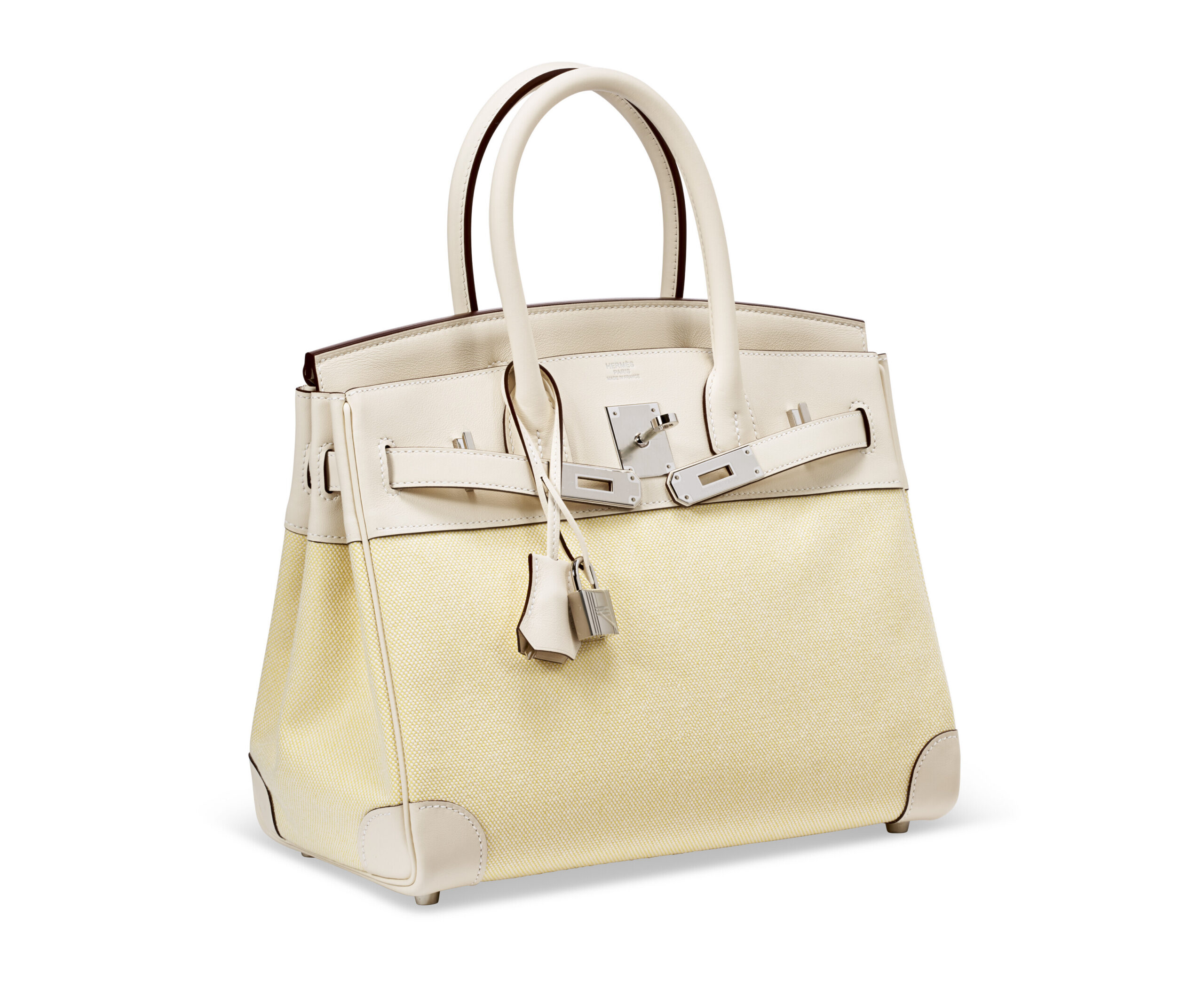 A LIMITED EDITION NATA SWIFT LEATHER & JAUNE POUSSIN TOILE H BIRKIN 30 WITH PALLADIUM HARDWARE 3 A LIMITED EDITION NATA SWIFT LEATHER & JAUNE POUSSIN TOILE H BIRKIN 30 WITH PALLADIUM HARDWARE - Image 3
