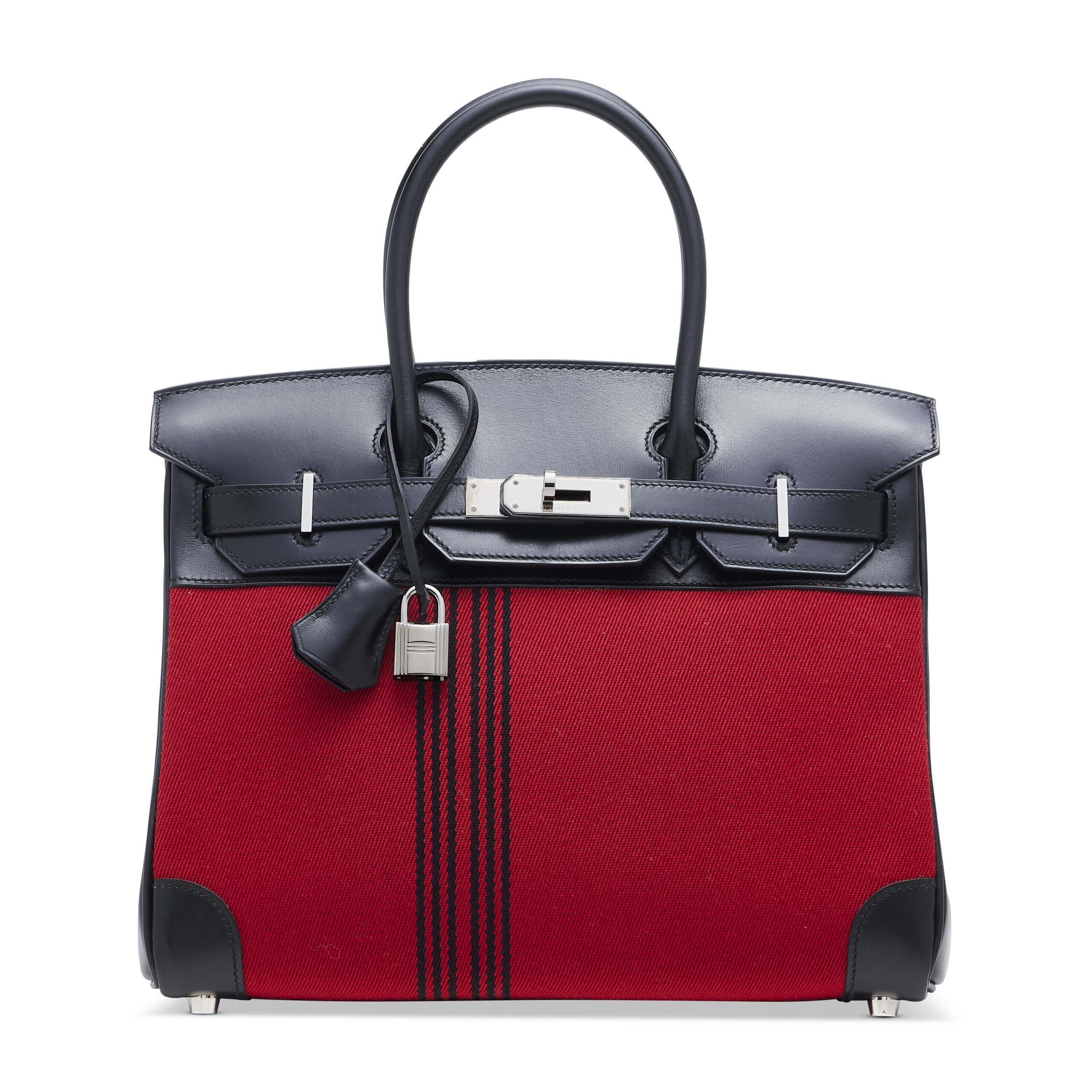 A LIMITED EDITION BLACK CALF BOX LEATHER & RED CANVAS POTAMOS BIRKIN 30 WITH PALLADIUM HARDWARE