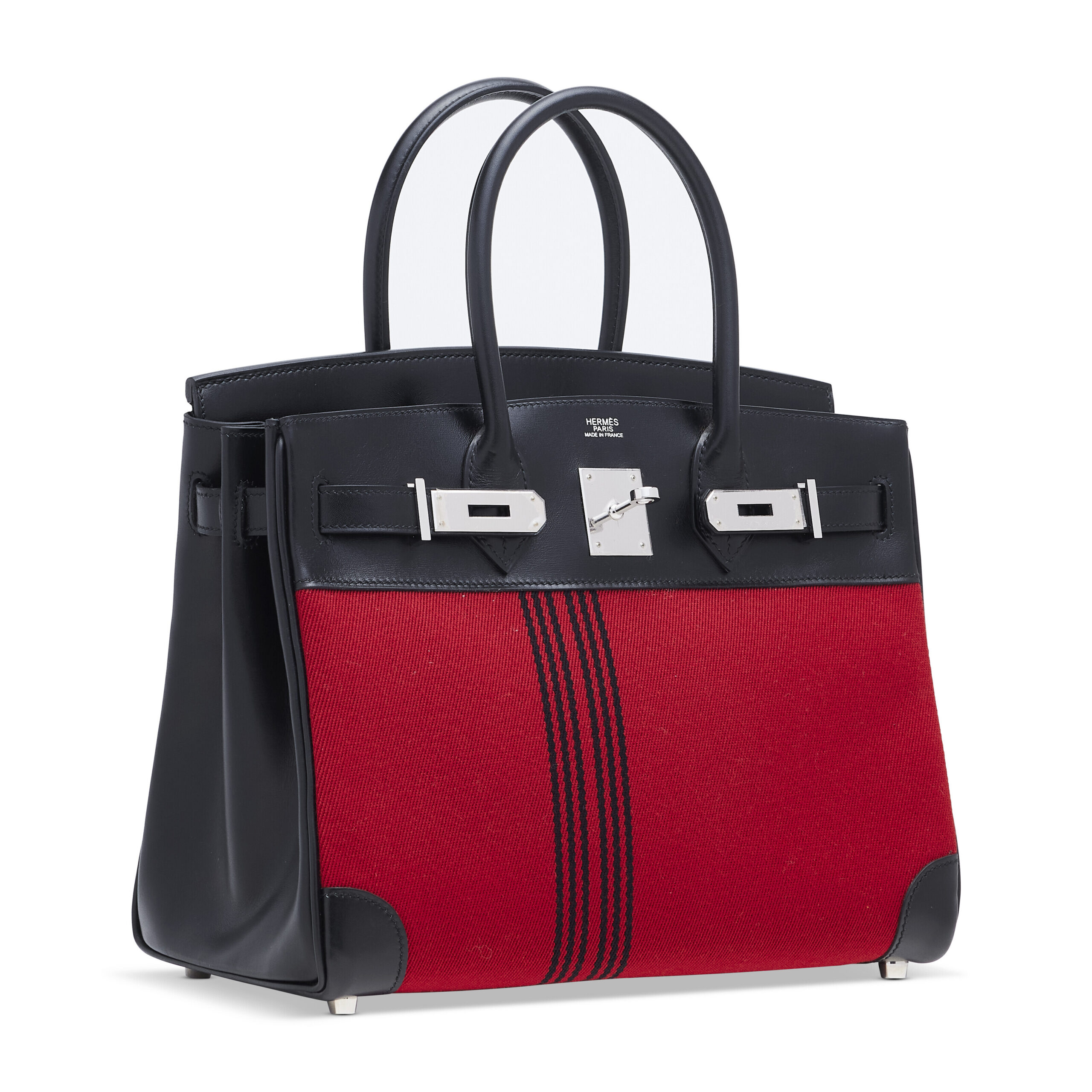A LIMITED EDITION BLACK CALF BOX LEATHER & RED CANVAS POTAMOS BIRKIN 30 WITH PALLADIUM HARDWARE - Image 3