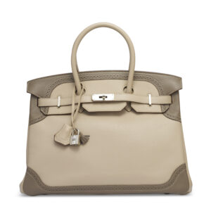 A LIMITED EDITION ARGILE & ÉTOUPE SWIFT LEATHER GHILLIES BIRKIN 35 WITH PALLADIUM HARDWARE