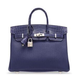 A LIMITED EDITION SHINY BLEU ENCRE NILOTICUS CROCODILE & TOGO LEATHER TOUCH BIRKIN 25 WITH PALLADIUM HARDWARE