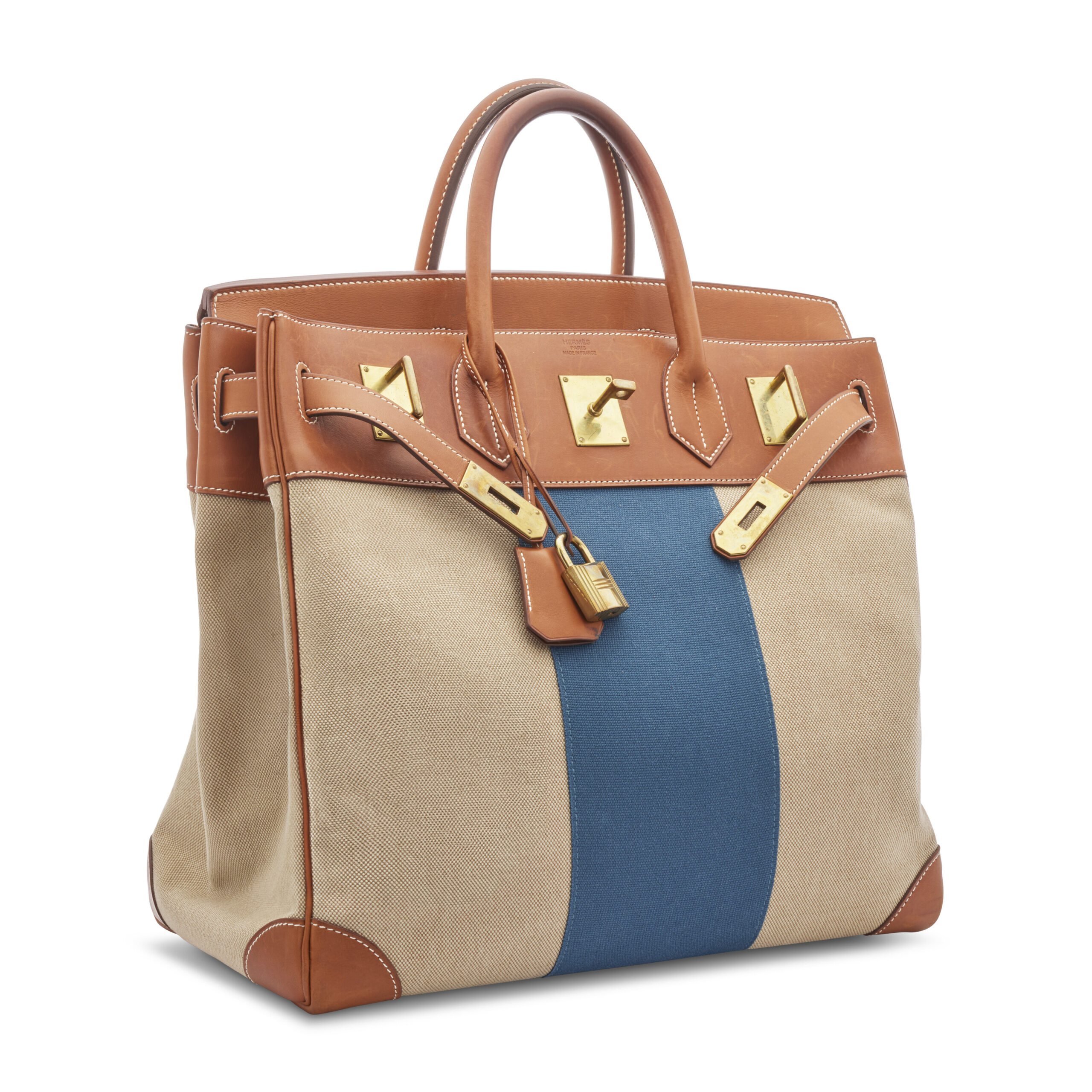 A LIMITED EDITION BARÉNIA, BLEU DE GALICE & FICELLE TOILE H FLAG HAC BIRKIN 40 WITH GOLD HARDWARE - Image 3